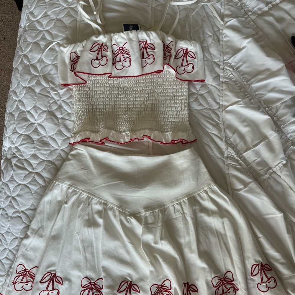 Marshalls White and Red Skirt Set